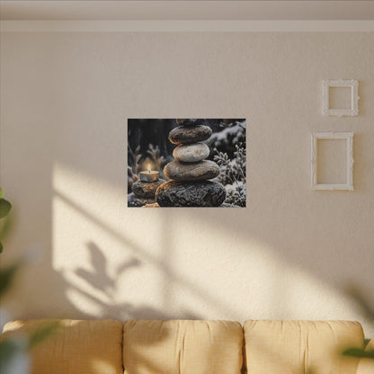 River Stones Canvas Art | Winter Japandi Watercolor Art