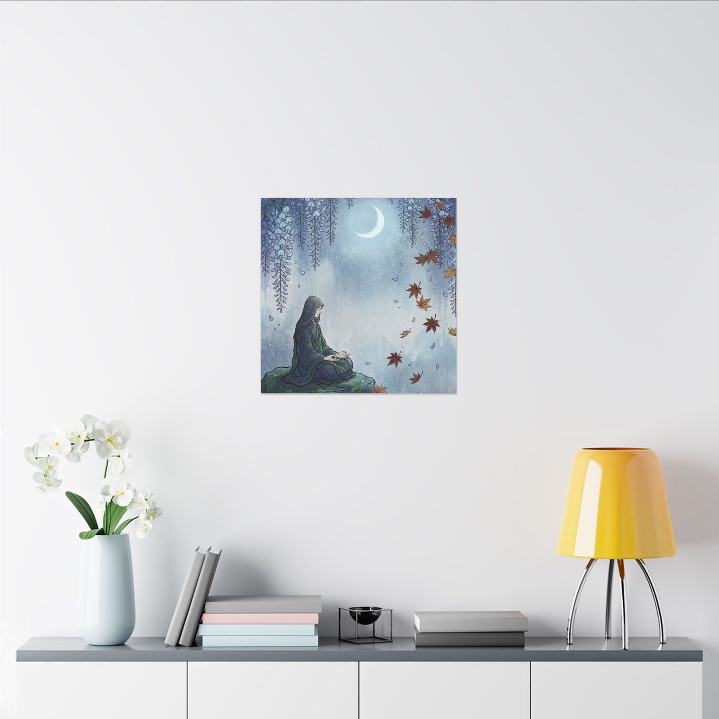 Zen Wisteria in Moonlight | Ukiyo E Inspired Canvas Art