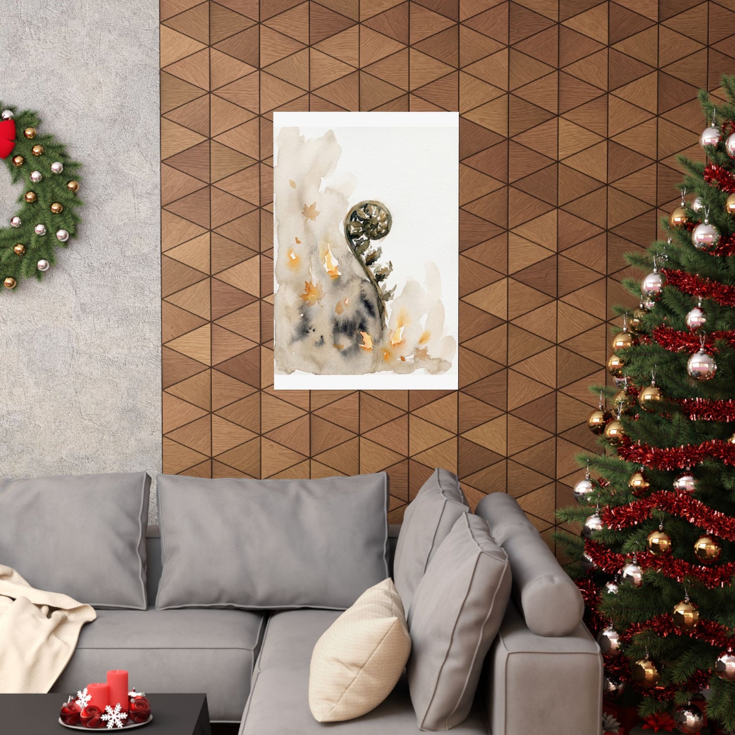 Fern Unfurling Watercolor Wall Art Print | Neutral Japandi Art