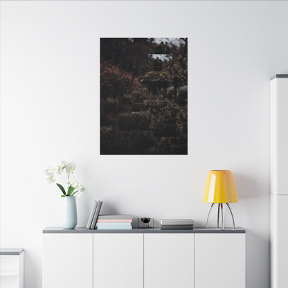 Stone Lantern Spring Canvas Art | Dark Japandi Bold Design