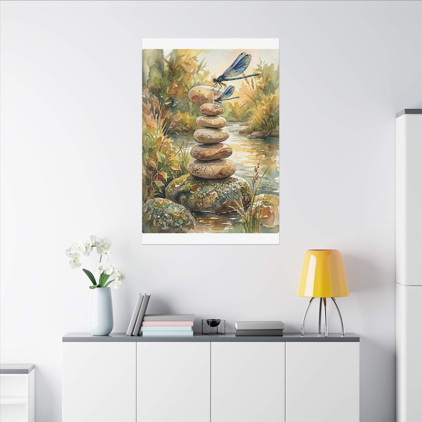 River Stones Summer Canvas Art | Japandi Cozy Design