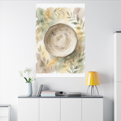 Ceramic Bowl Watercolor Canvas Art | Warm Japandi Art