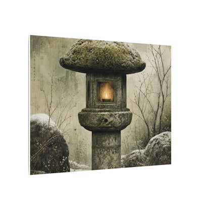 Stone Lantern Winter Canvas Art | Japandi Neutral Design