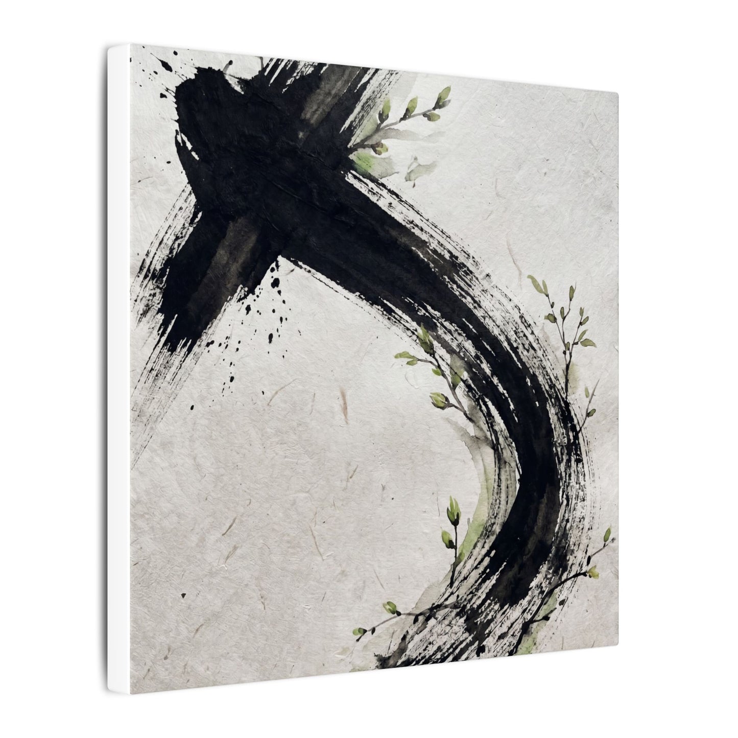 Ink Brushstroke Spring Canvas Art | Dark Japandi Sophisticated Design