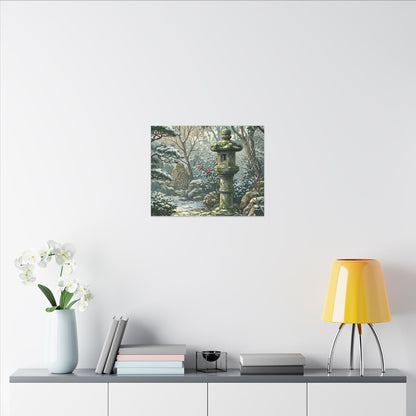 Stone Lantern Winter Canvas Art | Japandi Warm Design