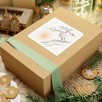 Japandi Pine Tree in Candlelight | Minimal Line Sticker Art Print