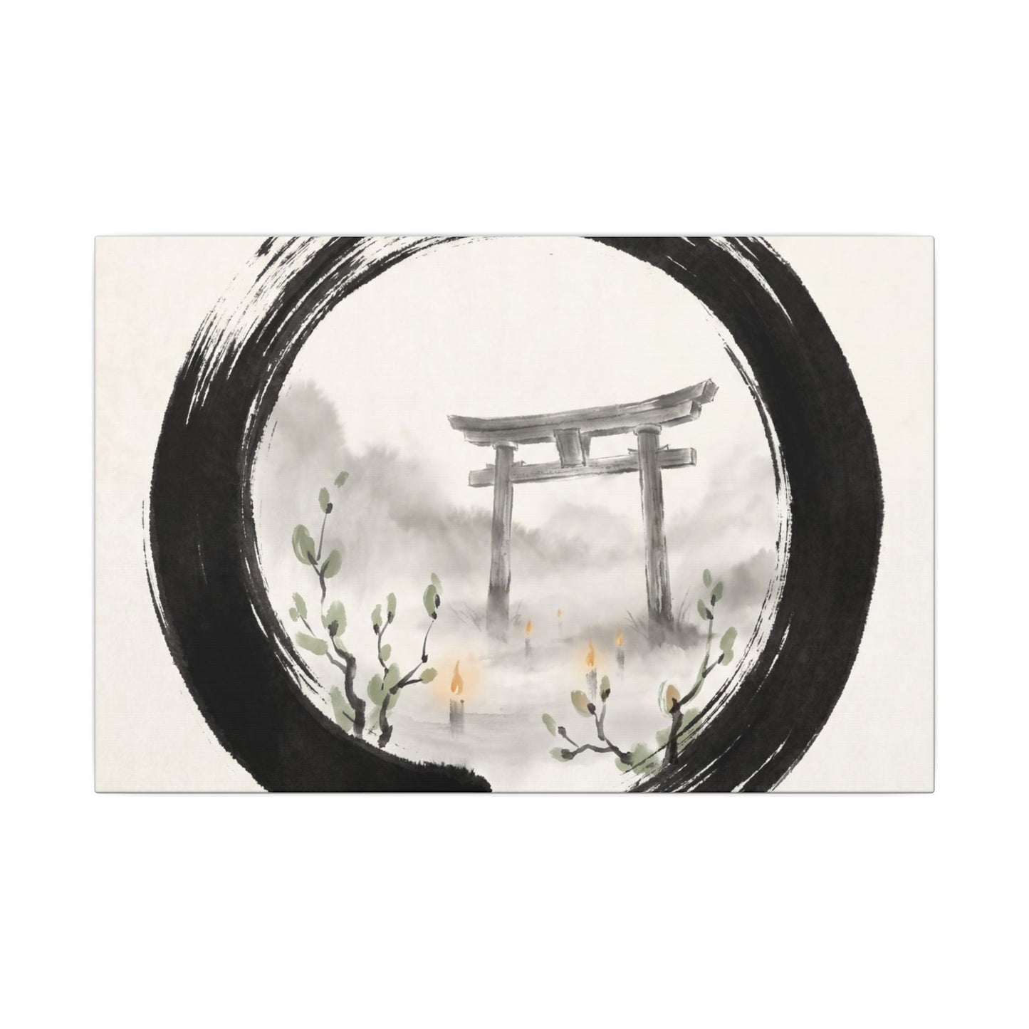 Spring Torii Gate Enso Canvas Art | Tranquil Decor