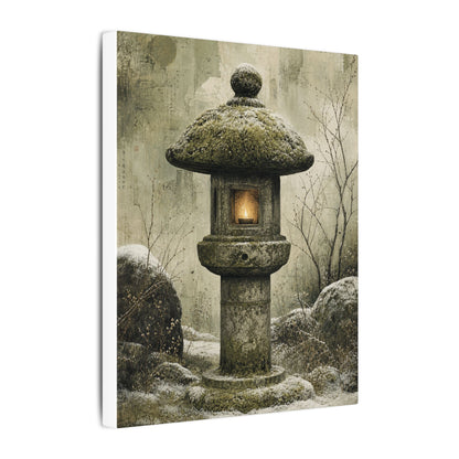 Stone Lantern Winter Canvas Art | Japandi Neutral Design