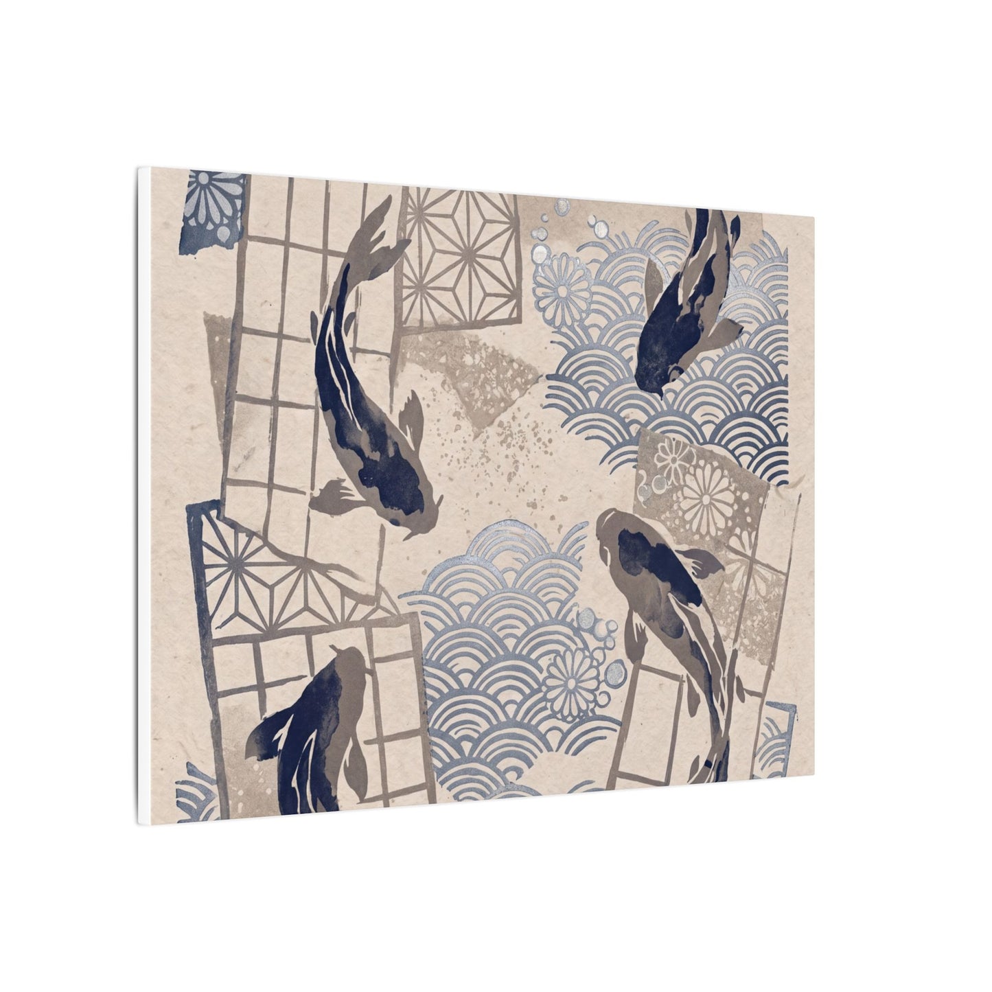 Earthy Koi Pond Canvas Art - Japanese Pattern Japandi