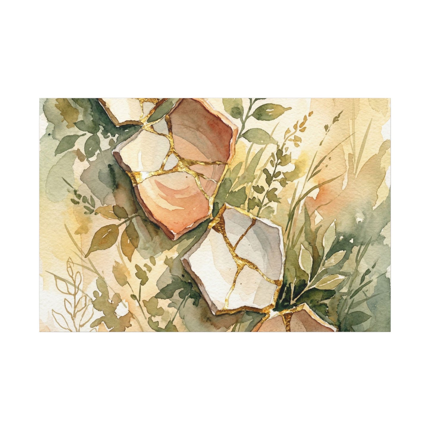 Japandi Broken Pottery in Golden Hour | Watercolor Canvas Art