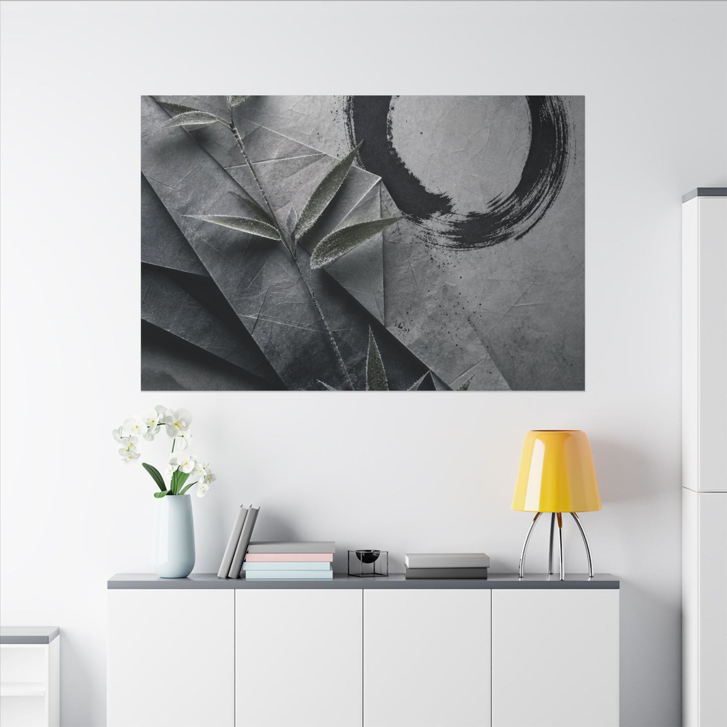 Winter Paper Fold Enso Canvas Art | Serene Decor