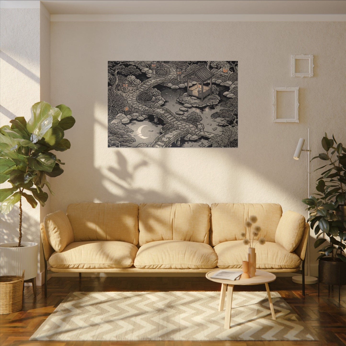 Moonlit Garden Ukiyo E Inspired Canvas Art | Serene Zen Art