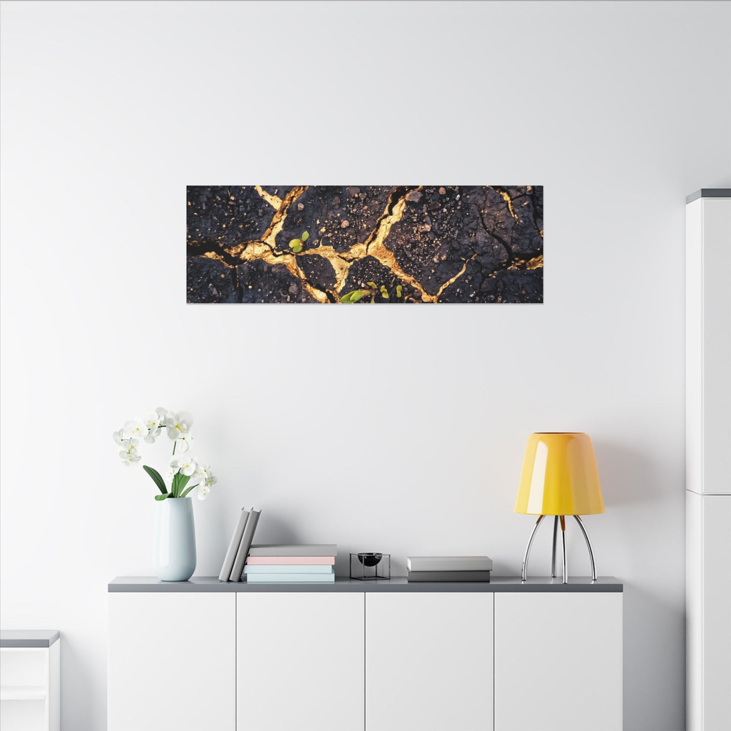 Spring Cracked Earth Crackle Gold Canvas Art | Healing Decor