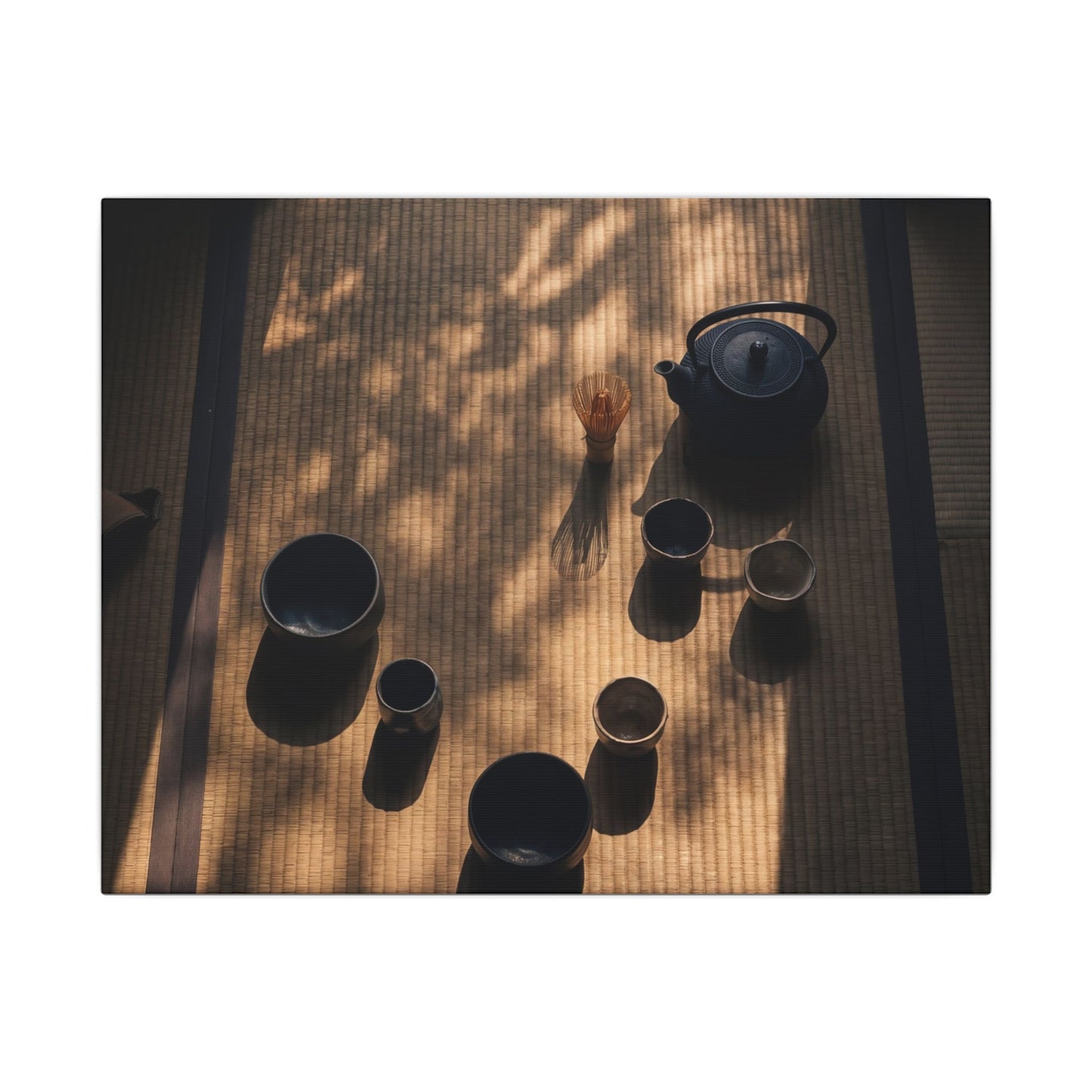 Shibui Tea Ceremony Canvas Art - Dark Japandi Shadow Zen Art Print