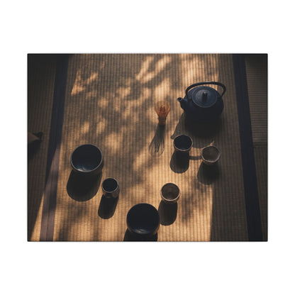 Shibui Tea Ceremony Canvas Art - Dark Japandi Shadow Zen Art Print