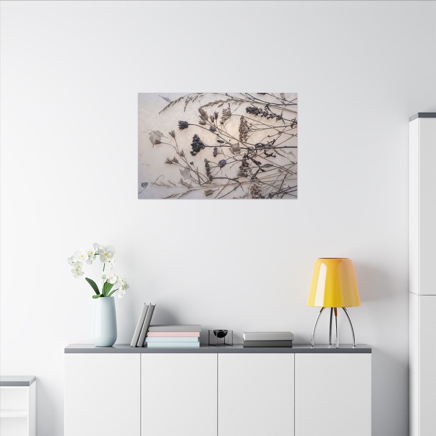 Elegant Dried Flowers Canvas Art - Japanese Pattern Japandi