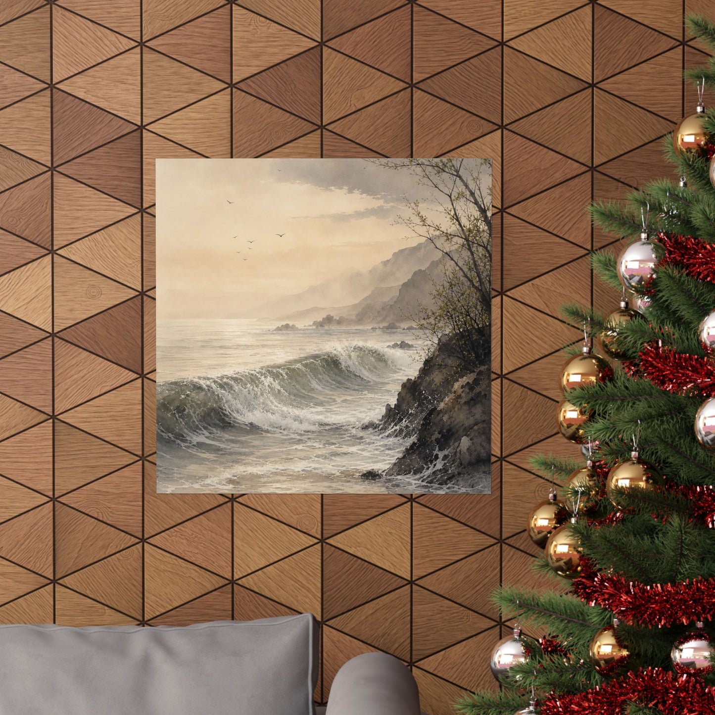 Warm Ocean Wave Wall Art Print - Watercolor Japandi