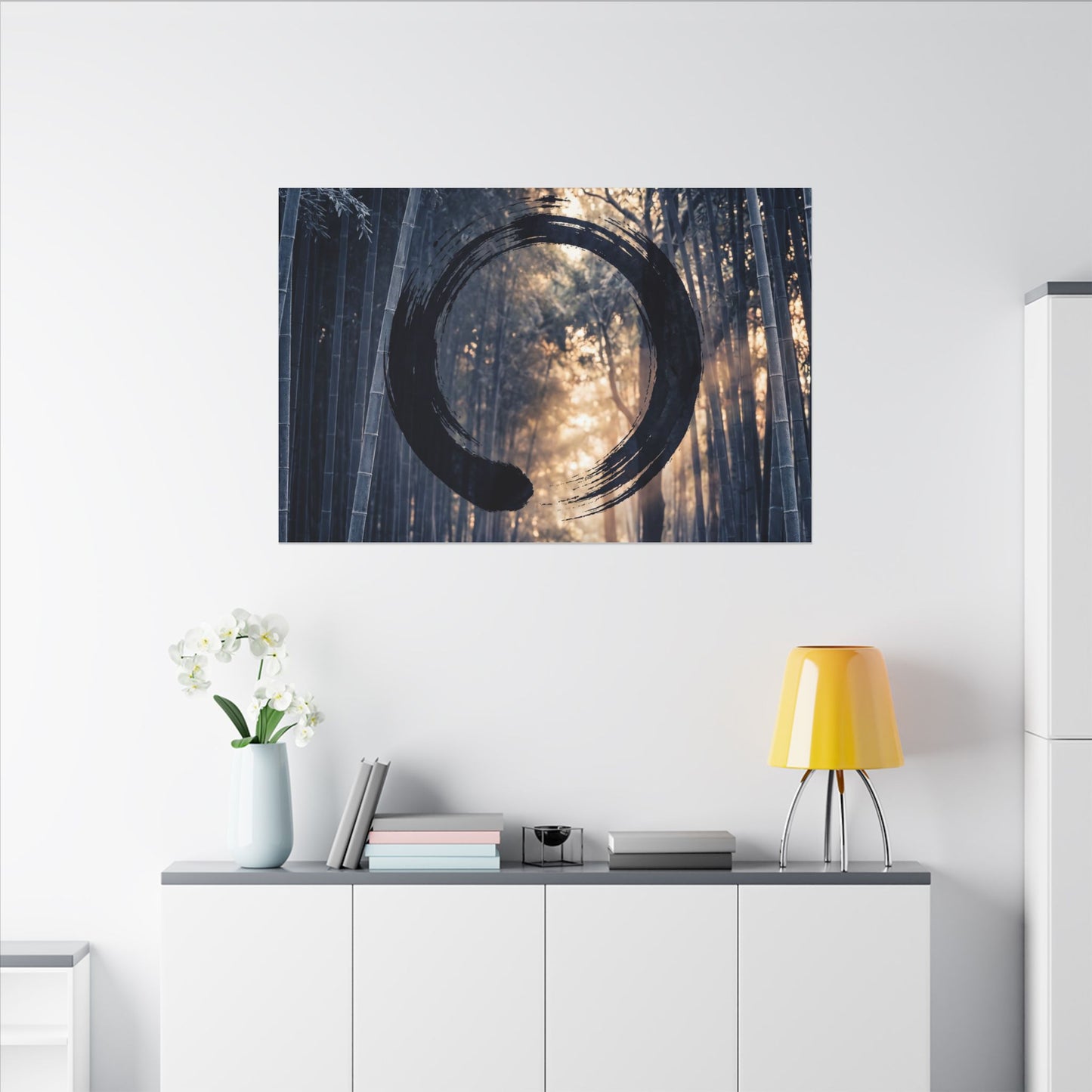 Bamboo Grove Canvas Art | Winter Zen Enso Art