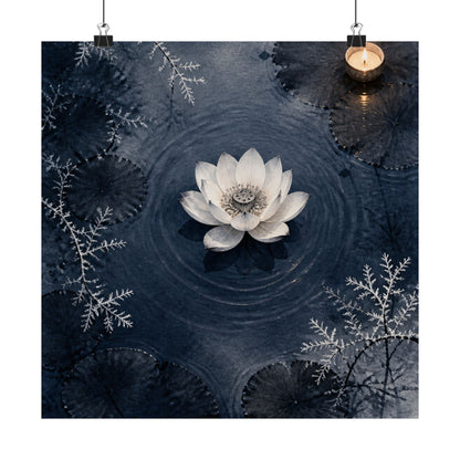 Lotus Flower Wall Art Print | Winter Zen Sumi E Art