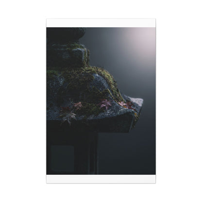 Stone Lantern Moody Minimal Canvas Art | Sophisticated Dark Japandi Art