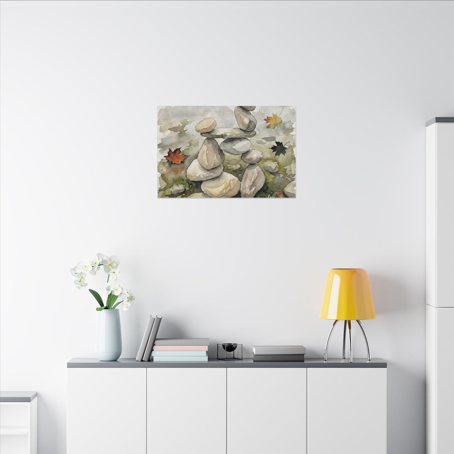 Overcast River Stones Canvas Art - Japandi Fukinsei
