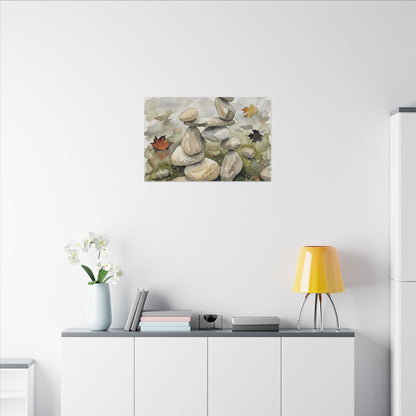 Overcast River Stones Canvas Art - Japandi Fukinsei