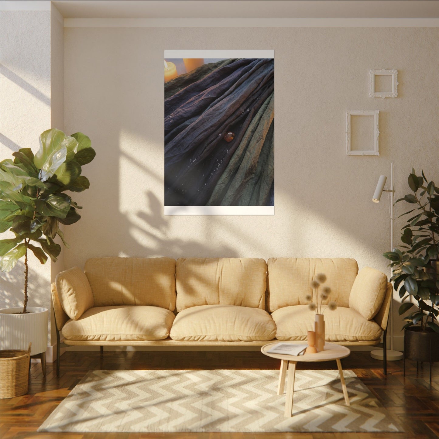 Silk Drape Shadow Zen Canvas Art | Moody Dark Japandi Art
