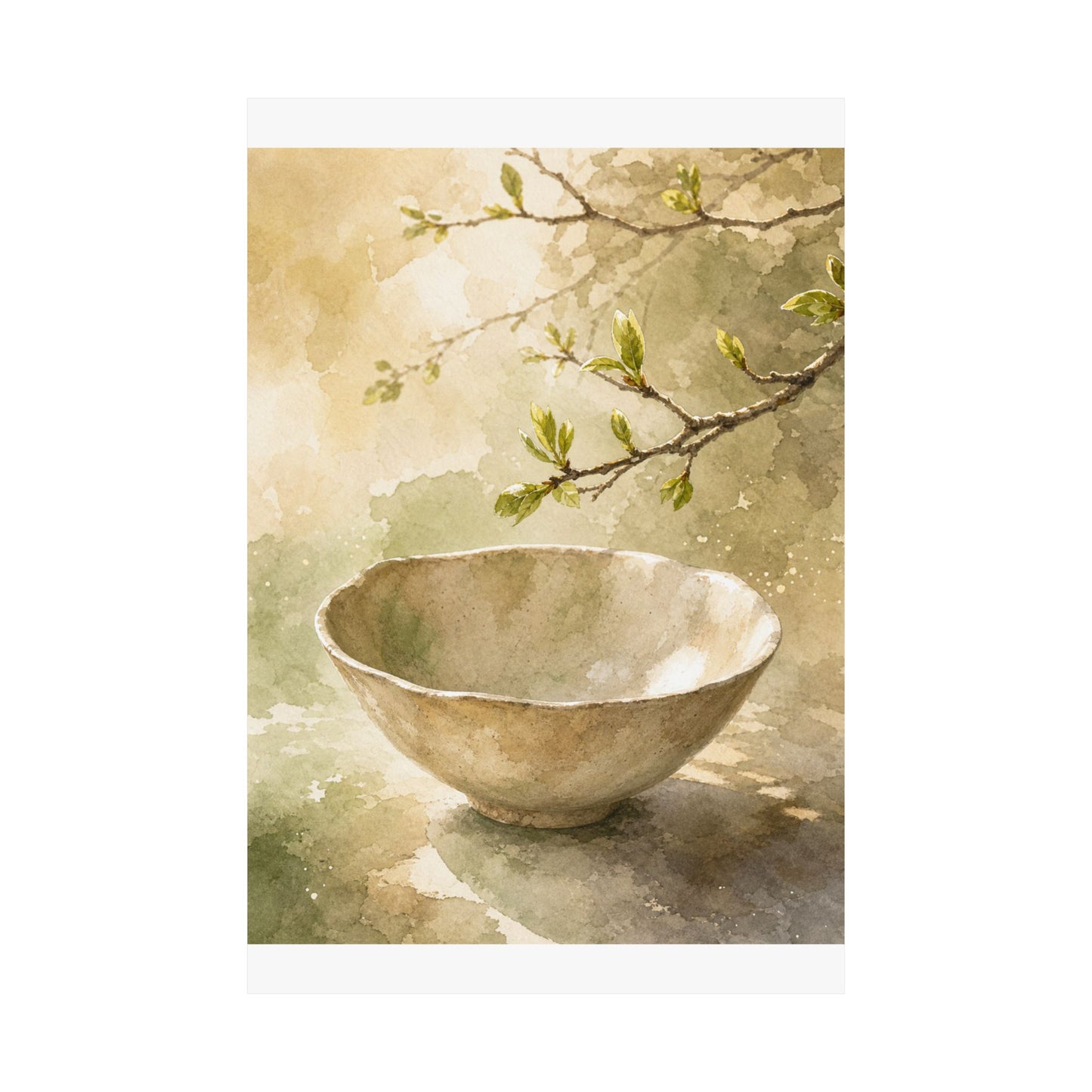 Neutral Ceramic Bowl Wall Art Print - Watercolor Japandi