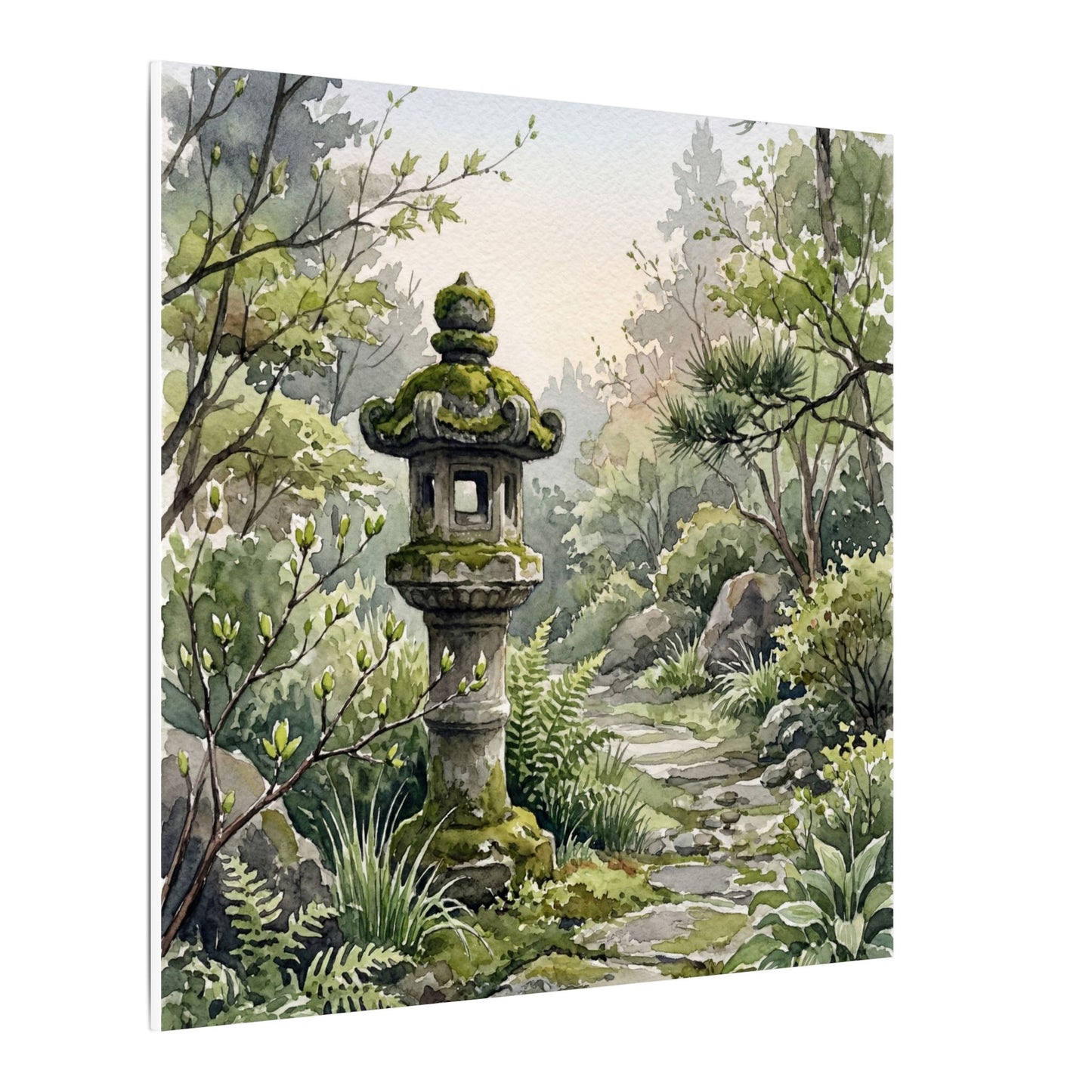Neutral Stone Lantern Canvas Art - Watercolor Japandi