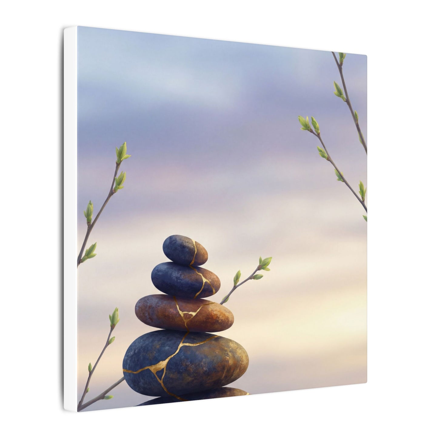 Spring River Stones Gold Vein Canvas Art | Philosophical Decor