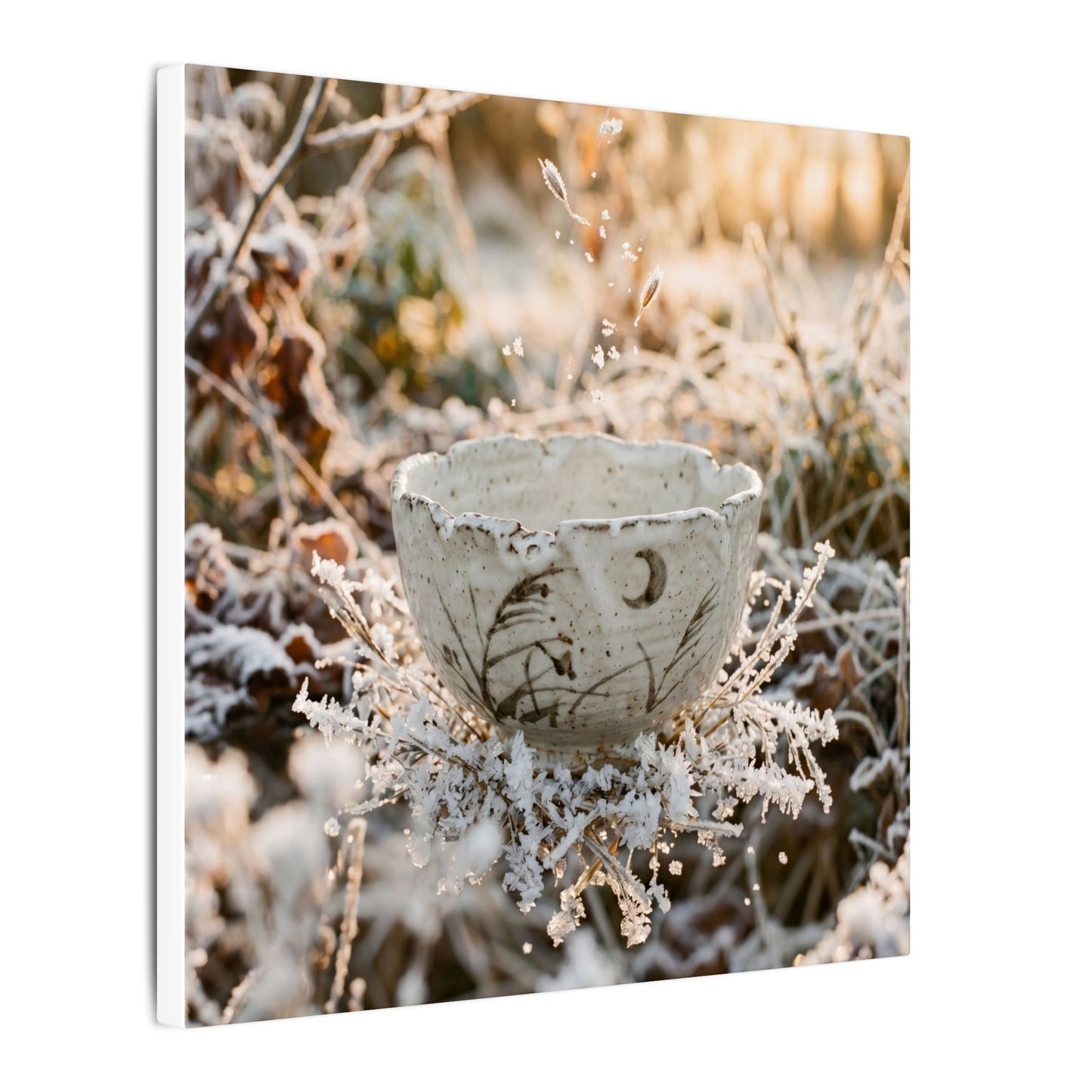 Japandi Ceramic Bowl in Golden Hour | Japanese Pattern Canvas Art