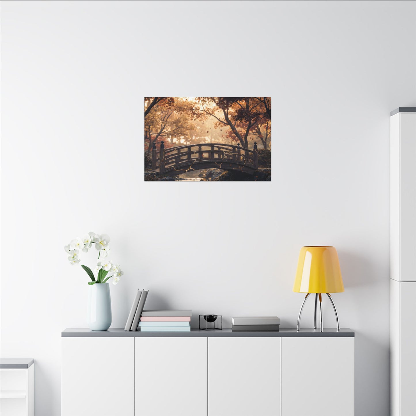 Autumn Wooden Bridge Gold Vein Canvas Art | Resilient Decor