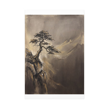 Pine Tree Charcoal Ink Canvas Art | Luxurious Dark Japandi Art