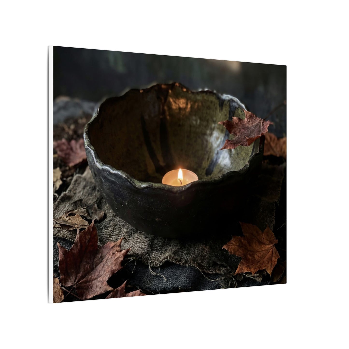 Candlelight Ceramic Bowl Canvas Art - Dark Japandi Kanso