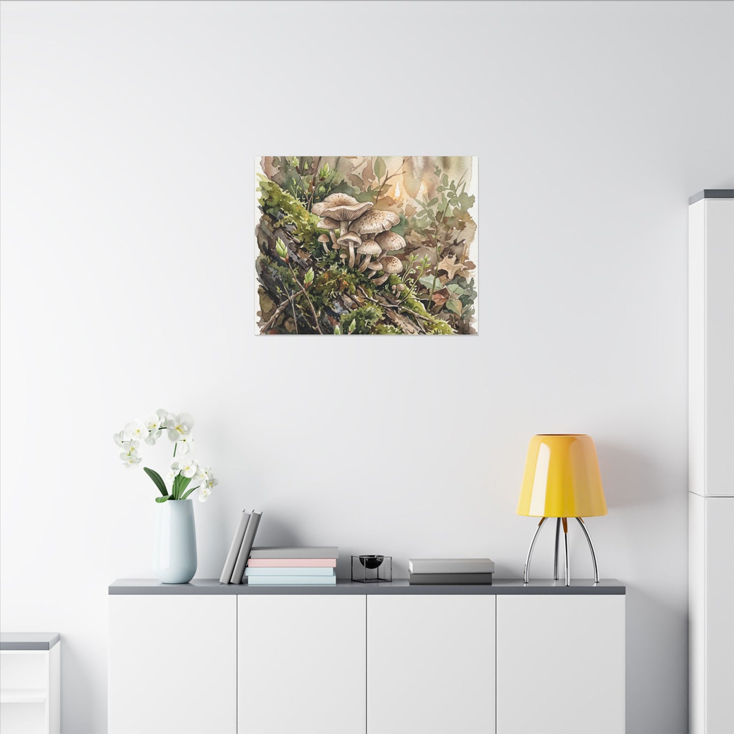 Wild Mushrooms Canvas Art | Spring Japandi Watercolor Art