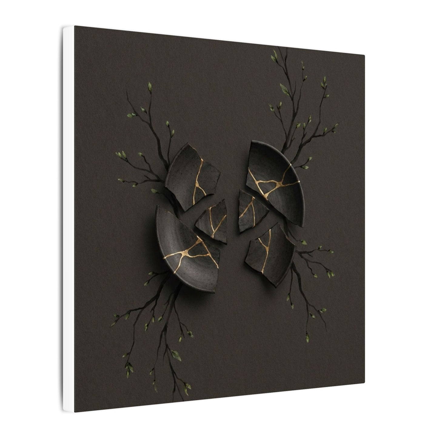 Sophisticated Broken Pottery Canvas Art - Charcoal Ink Dark Japandi