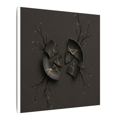 Sophisticated Broken Pottery Canvas Art - Charcoal Ink Dark Japandi