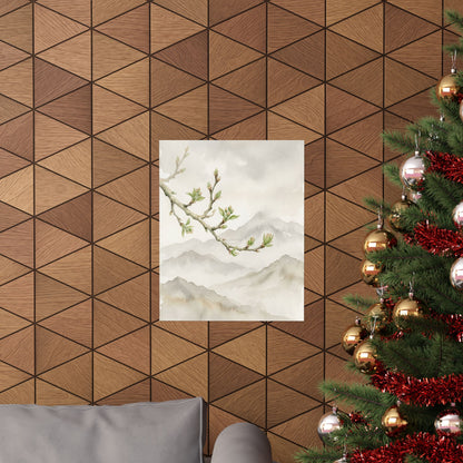 Overcast Mountain Mist Wall Art Print - Japandi Mono No Aware