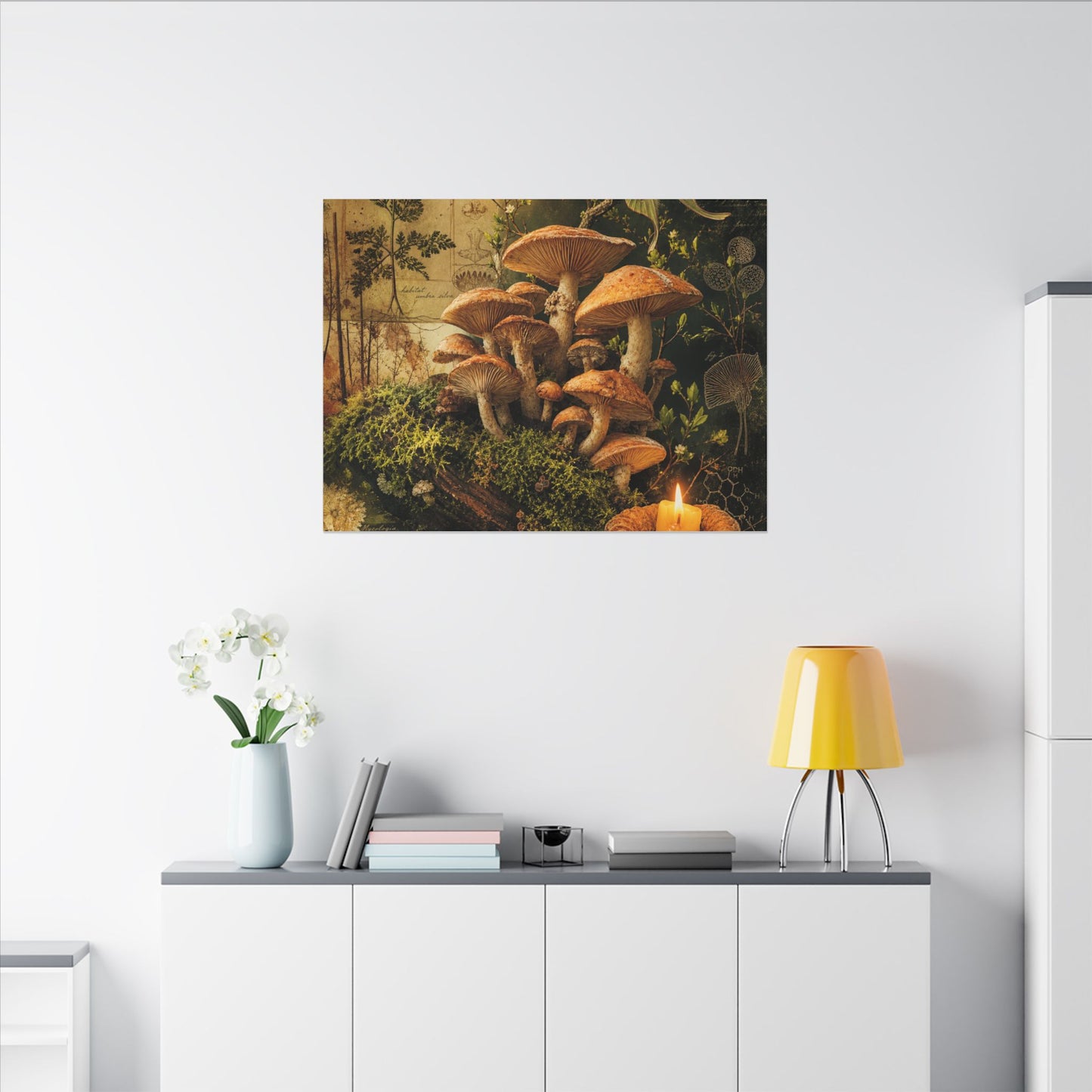 Spring Wild Mushrooms Herbarium Canvas Art | Earthy Decor