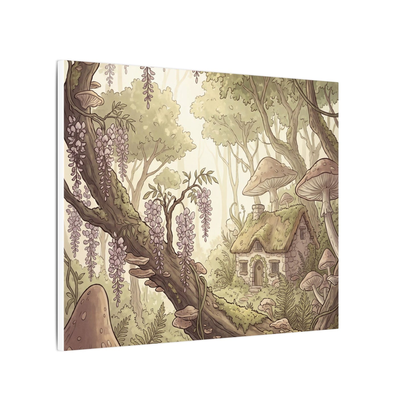 Summer Wisteria Mushroom Illustration Canvas Art | Enchanting Decor