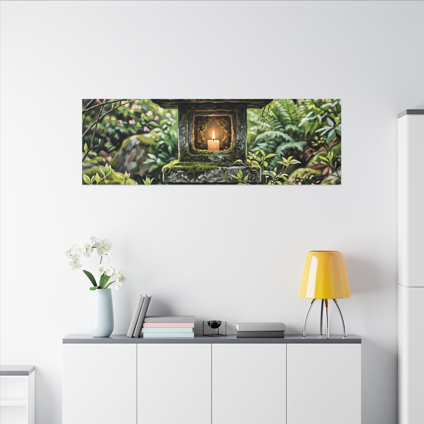 Neutral Stone Lantern Canvas Art - Japanese Pattern Japandi