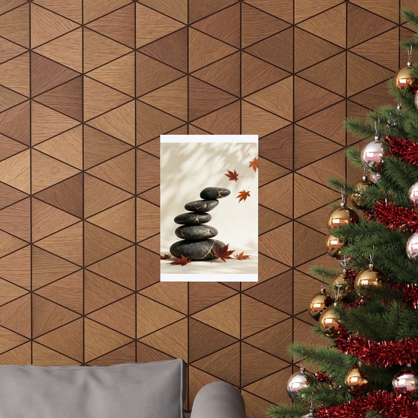 River Stones Crackle Gold Wall Art Print | Philosophical Kintsugi Art