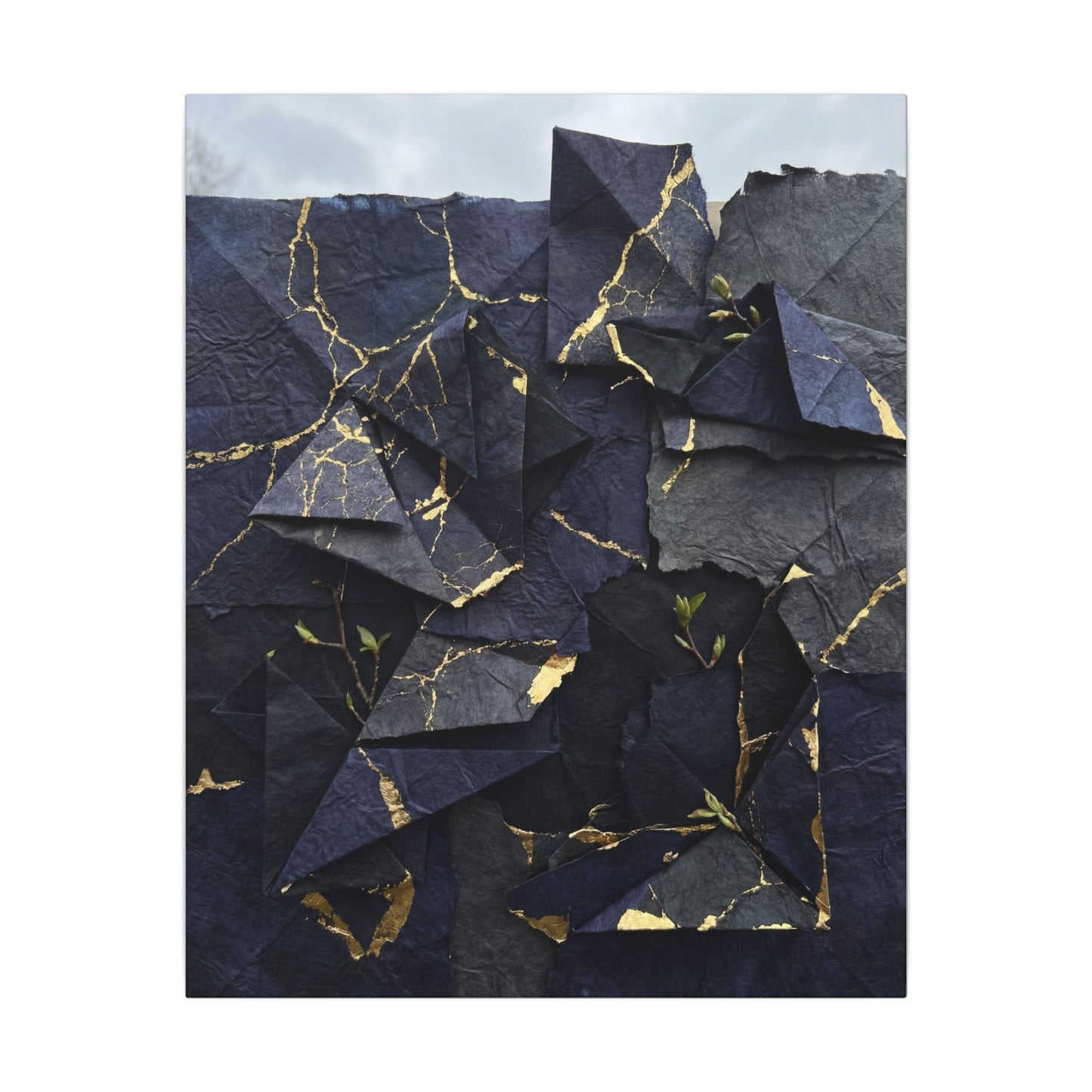 Beautiful Paper Fold Canvas Art - Crackle Gold Kintsugi