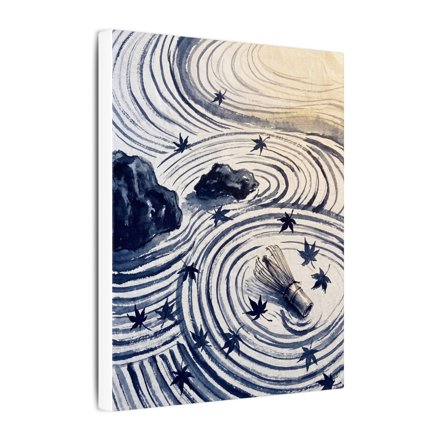 Zen Rock Garden in Golden Hour | Sumi E Canvas Art