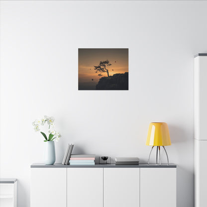 Dark Japandi Pine Tree in Golden Hour | Moody Minimal Canvas Art