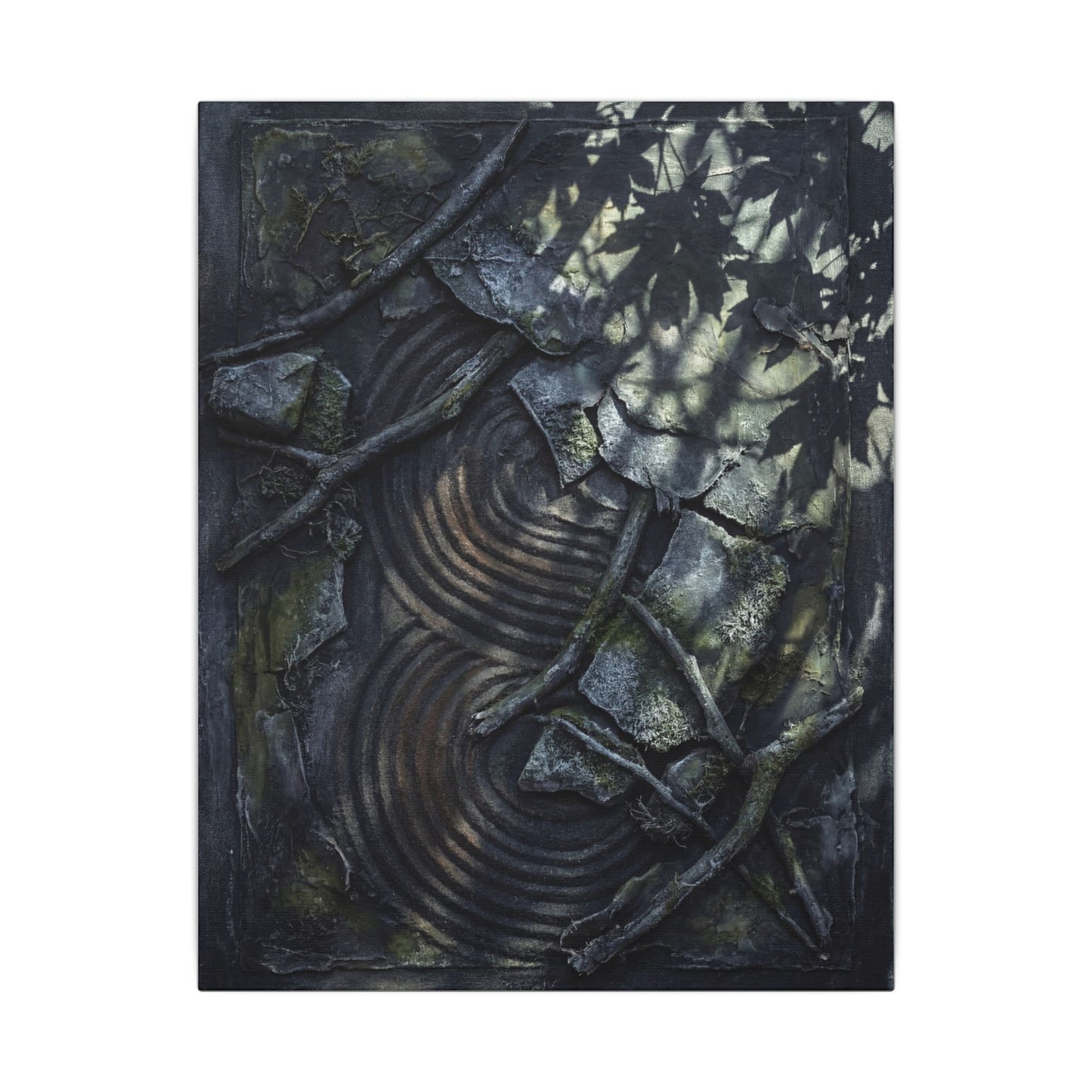 Rock Garden Canvas Art | Winter Dark Japandi Dark Texture Art