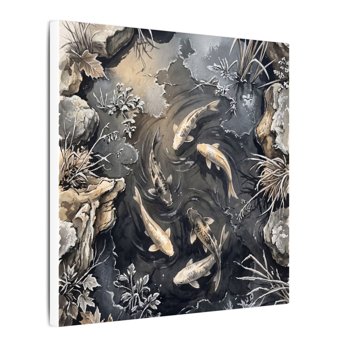 Koi Pond Canvas Art | Winter Japandi Japanese Pattern Art