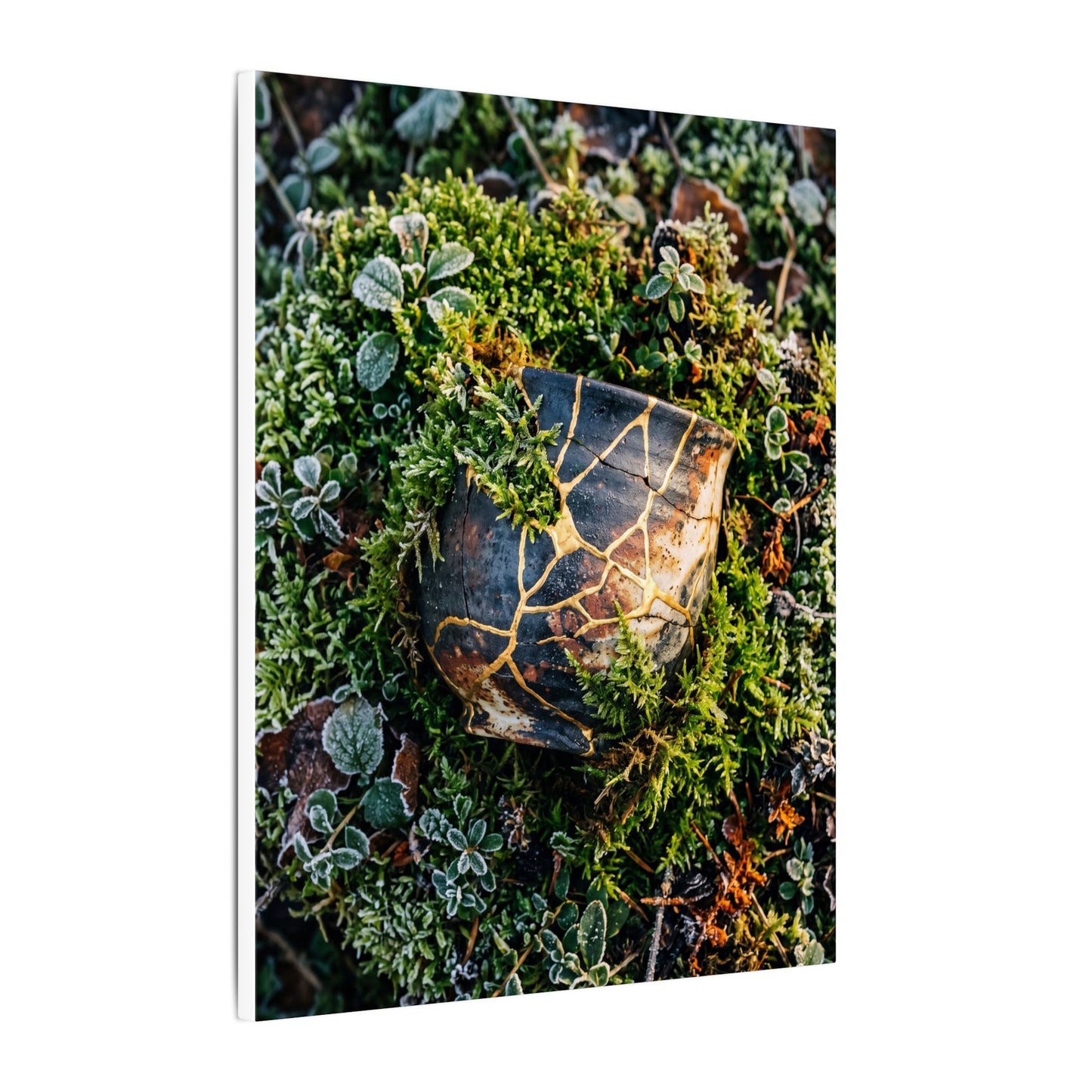Artful Moss Close Up Canvas Art - Gold Repair Kintsugi