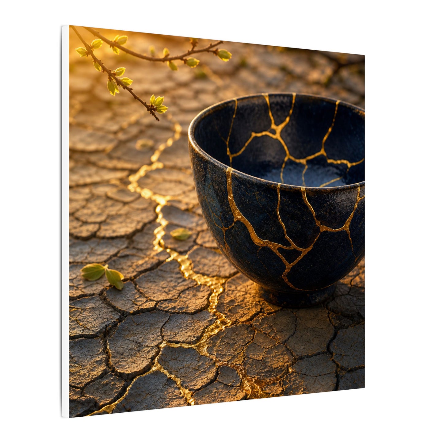 Golden Hour Cracked Earth Canvas Art - Kintsugi Fukinsei