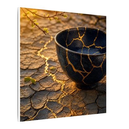 Golden Hour Cracked Earth Canvas Art - Kintsugi Fukinsei